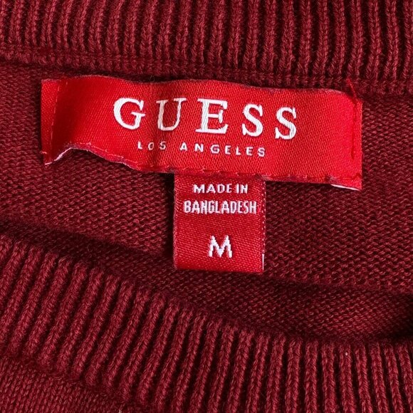 Guess Men's Row Color Block Sweater Deep Red with Striped Crossover Chest Logo M - Picture 6 of 10